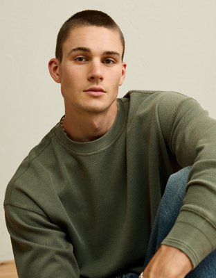 AE Boxy Fit Garment-Washed Thermal Shirt
