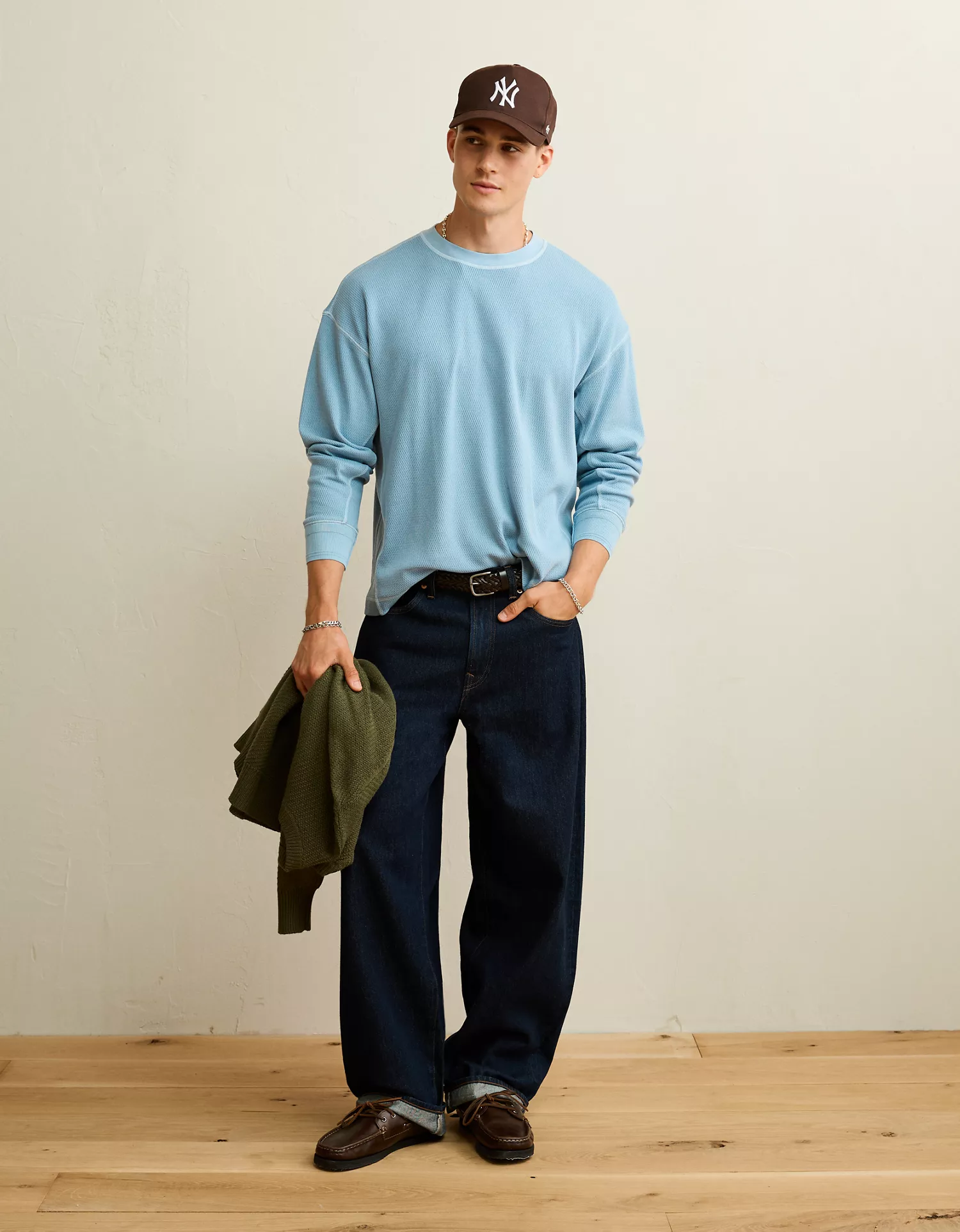AE Boxy Fit Garment-Washed Thermal Shirt - thumbnail 5
