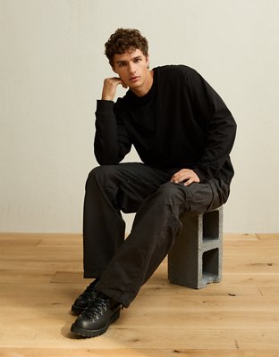 Мужская футболка American Eagle AE Vintage Relaxed Fit Long-Sleeve, цвет: Чёрный