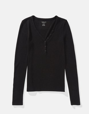 Женские футболки American Eagle AE Waffle Long-Sleeve Henley Tee — фото 3