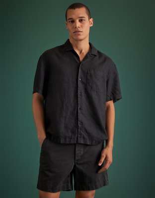 AE77 Premium Linen Camp Collar Button-Up Shirt