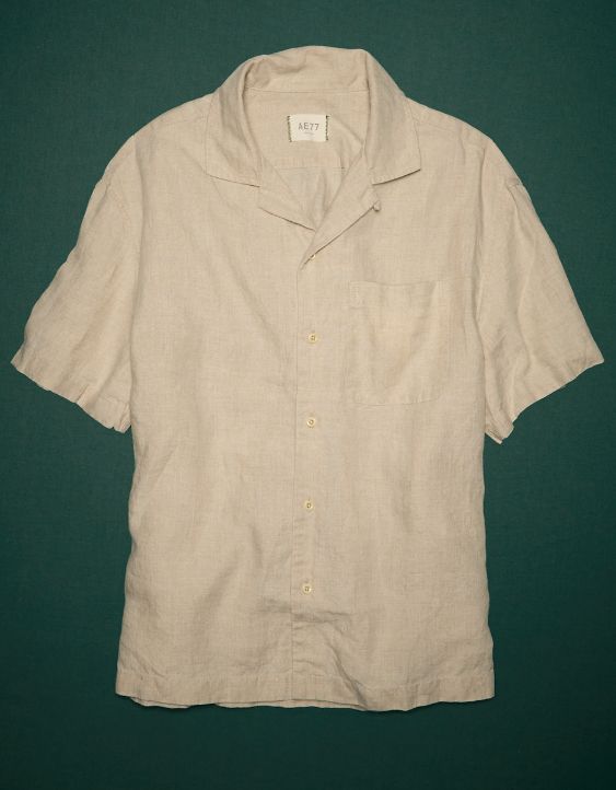 AE77 Premium Linen Camp Collar Button-Up Shirt