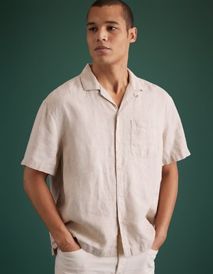 AE77 Premium Linen Camp Collar Button-Up Shirt