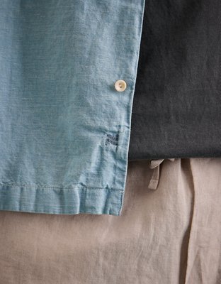 AE77 Premium Chambray Camp Collar Button-Up Shirt