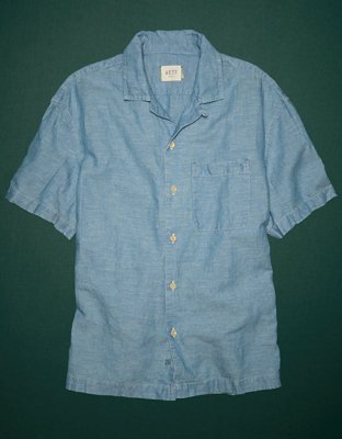 AE77 Premium Chambray Camp Collar Button-Up Shirt