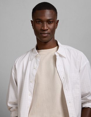 AE77 Premium Relaxed Striped Poplin Button-Up Shirt