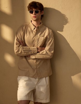 AE77 Premium Relaxed Striped Poplin Button-Up Shirt
