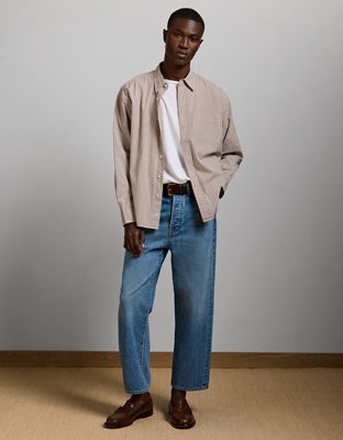 AE77 Premium Relaxed Striped Poplin Button-Up Shirt