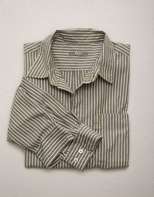 AE77 Premium Relaxed Striped Poplin Button-Up Shirt | American Eagle