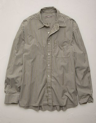 AE77 Premium Relaxed Striped Poplin Button-Up Shirt | American Eagle
