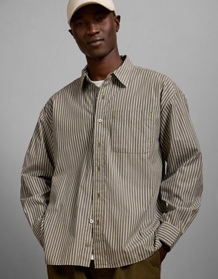 AE77 Premium Relaxed Striped Poplin Button-Up Shirt