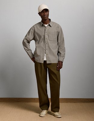 AE77 Premium Relaxed Striped Poplin Button-Up Shirt | American Eagle