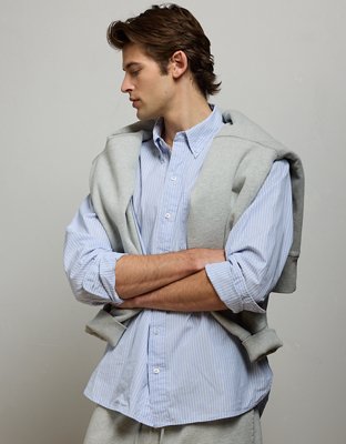 AE77 Premium Relaxed Striped Poplin Button-Up Shirt