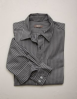 AE77 Premium Relaxed Striped Poplin Button-Up Shirt