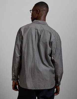 AE77 Premium Relaxed Striped Poplin Button-Up Shirt