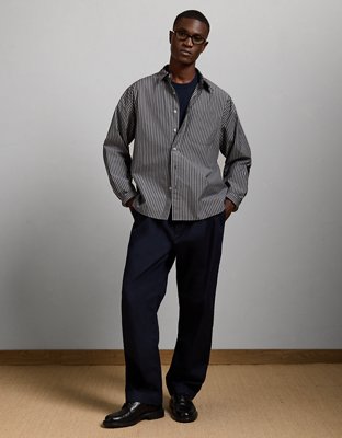 AE77 Premium Relaxed Striped Poplin Button-Up Shirt