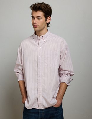 AE77 Premium Relaxed Striped Poplin Button-Up Shirt