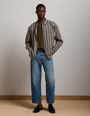 AE77 Premium Relaxed Striped Poplin Button-Up Shirt