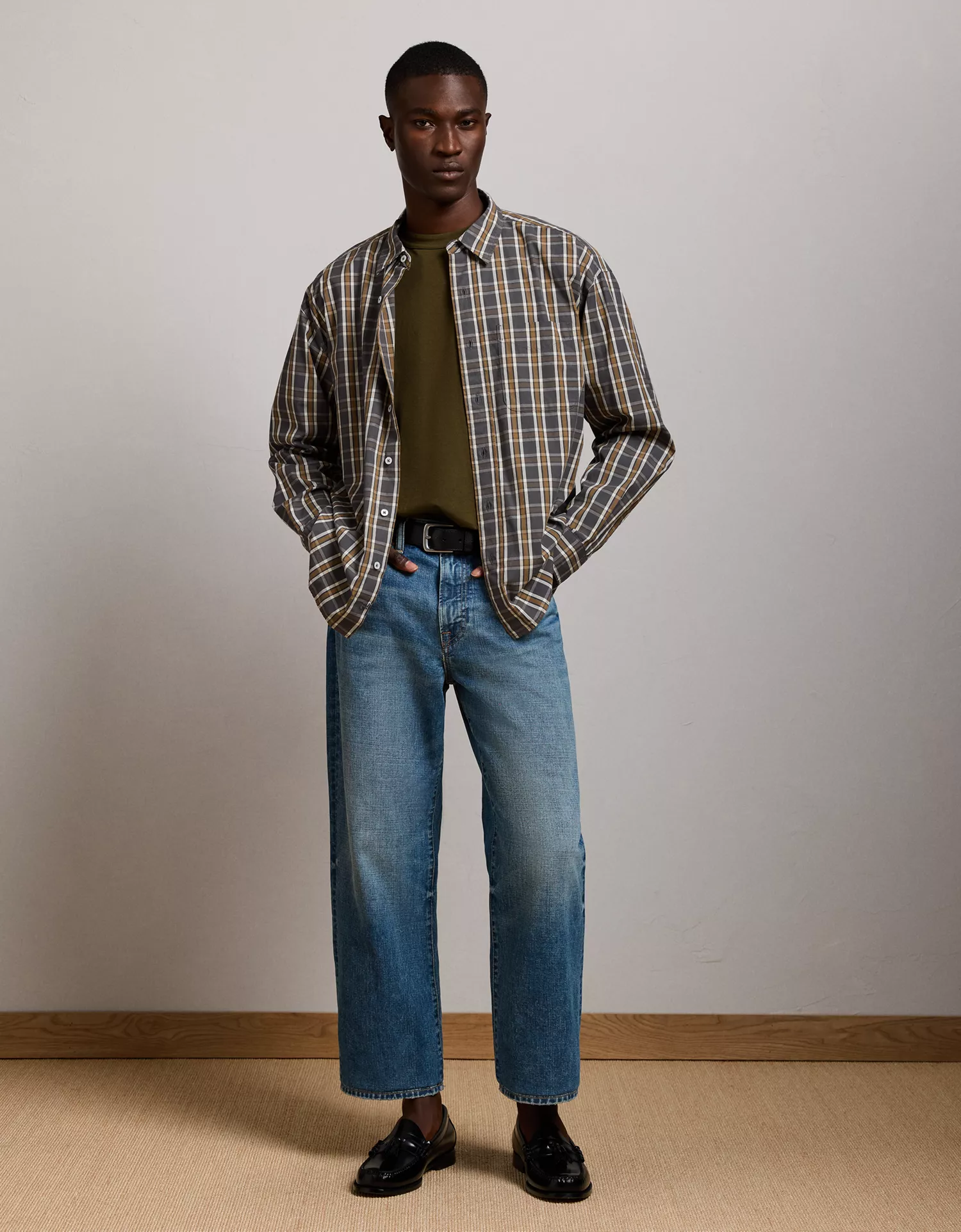 AE77 Premium Relaxed Striped Poplin Button-Up Shirt - thumbnail 5