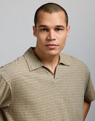 Мужское поло American Eagle AE77 Premium Linen-Blend Polo Shirt, цвет: Хаки — фото 7