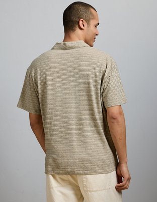 Мужское поло American Eagle AE77 Premium Linen-Blend Polo Shirt, цвет: Хаки — фото 2