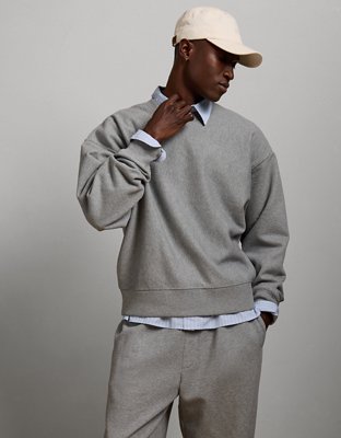 Мужская толстовка American Eagle AE77 Premium Oversized Crewneck, цвет: Меланжевый серый — фото 7
