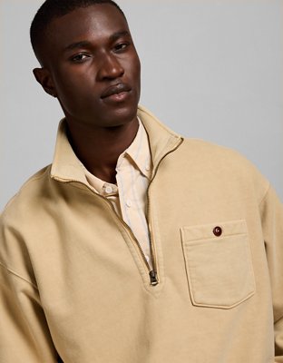 Мужская толстовка American Eagle AE77 Quarter-Zip Fleece, цвет: Светлый коричневый — фото 7