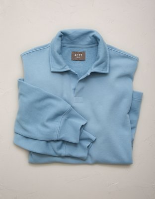 Мужское поло American Eagle AE77 Long-Sleeve Terry Fleece Polo Shirt, цвет: Синий — фото 4