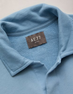 AE77 Long-Sleeve Terry Fleece Polo Shirt
