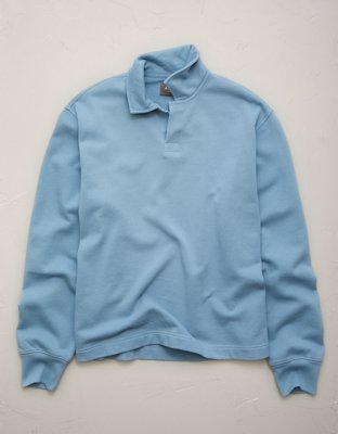 Мужское поло American Eagle AE77 Long-Sleeve Terry Fleece Polo Shirt, цвет: Синий — фото 3