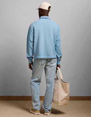 Мужское поло American Eagle AE77 Long-Sleeve Terry Fleece Polo Shirt, цвет: Синий — фото 2