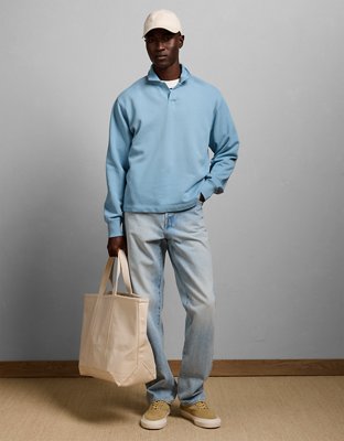 AE77 Long-Sleeve Terry Fleece Polo Shirt