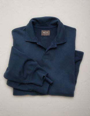 AE77 Long-Sleeve Terry Fleece Polo Shirt