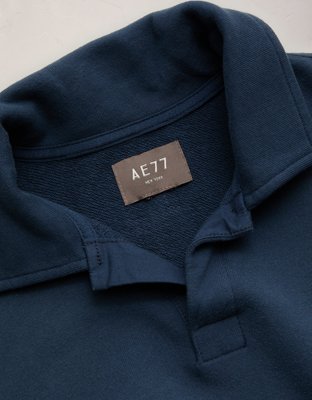 AE77 Long-Sleeve Terry Fleece Polo Shirt