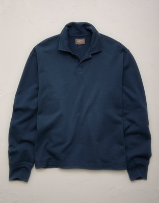 AE77 Long-Sleeve Terry Fleece Polo Shirt