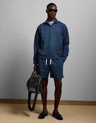 AE77 Long-Sleeve Terry Fleece Polo Shirt