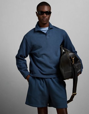 AE77 Long-Sleeve Terry Fleece Polo Shirt