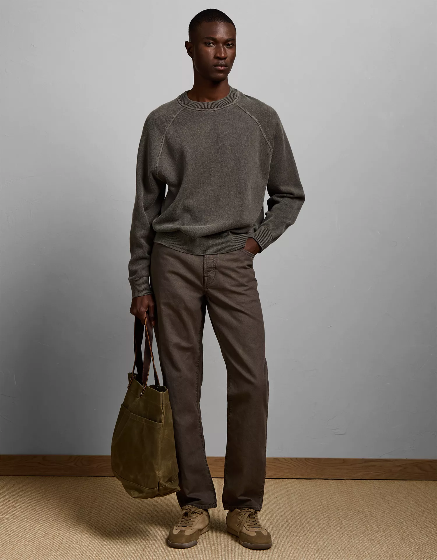 AE77 Garment-Washed Raglan Sweater
