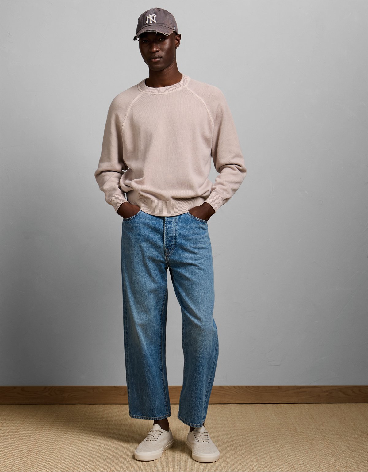 AE77 Garment-Washed Raglan Sweater - image 5