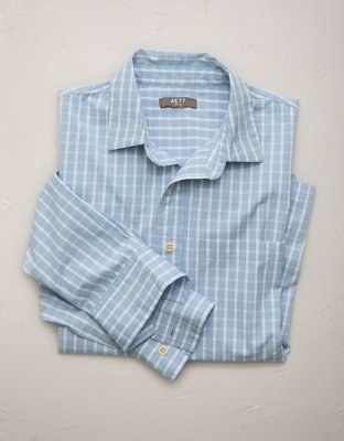 Мужская рубашка American Eagle AE77 Poplin Military Button-Up, цвет: Синий — фото 4