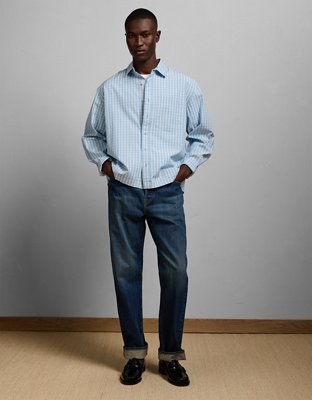 Мужская рубашка American Eagle AE77 Poplin Military Button-Up, цвет: Синий — фото 5