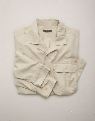 AE77 Linen-Blend Camp Collar Surplus Shirt