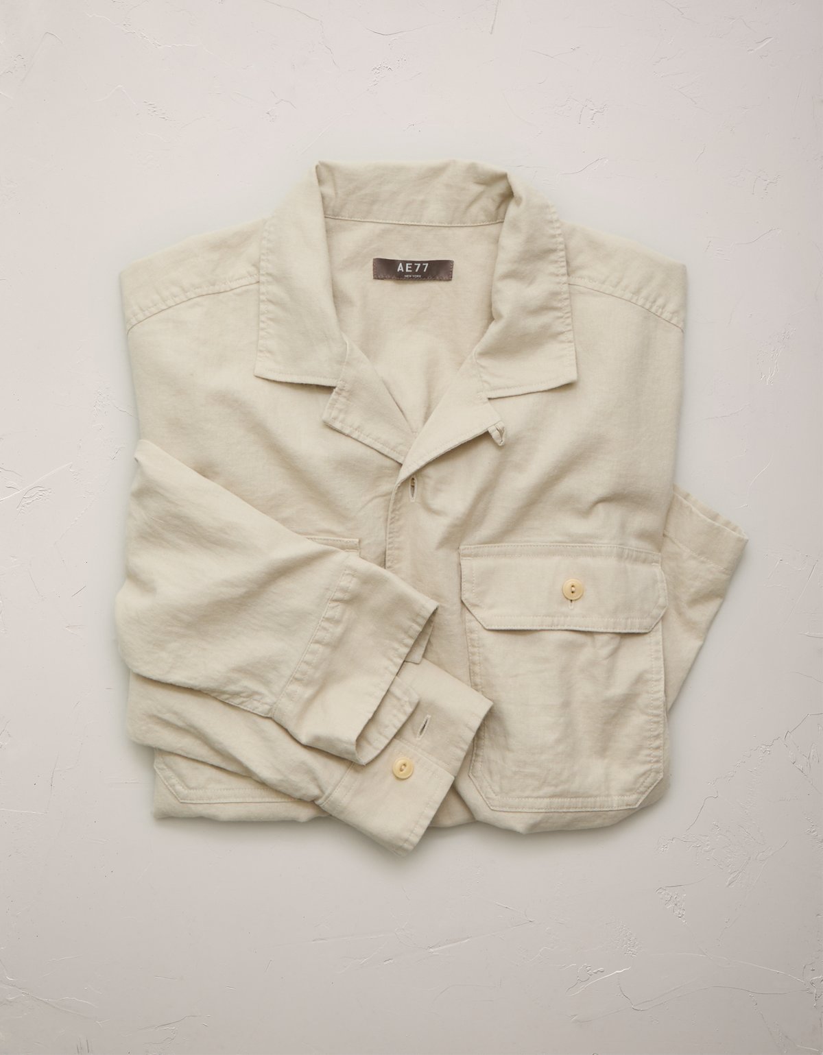 AE77 Linen-Blend Camp Collar Surplus Shirt - image 4