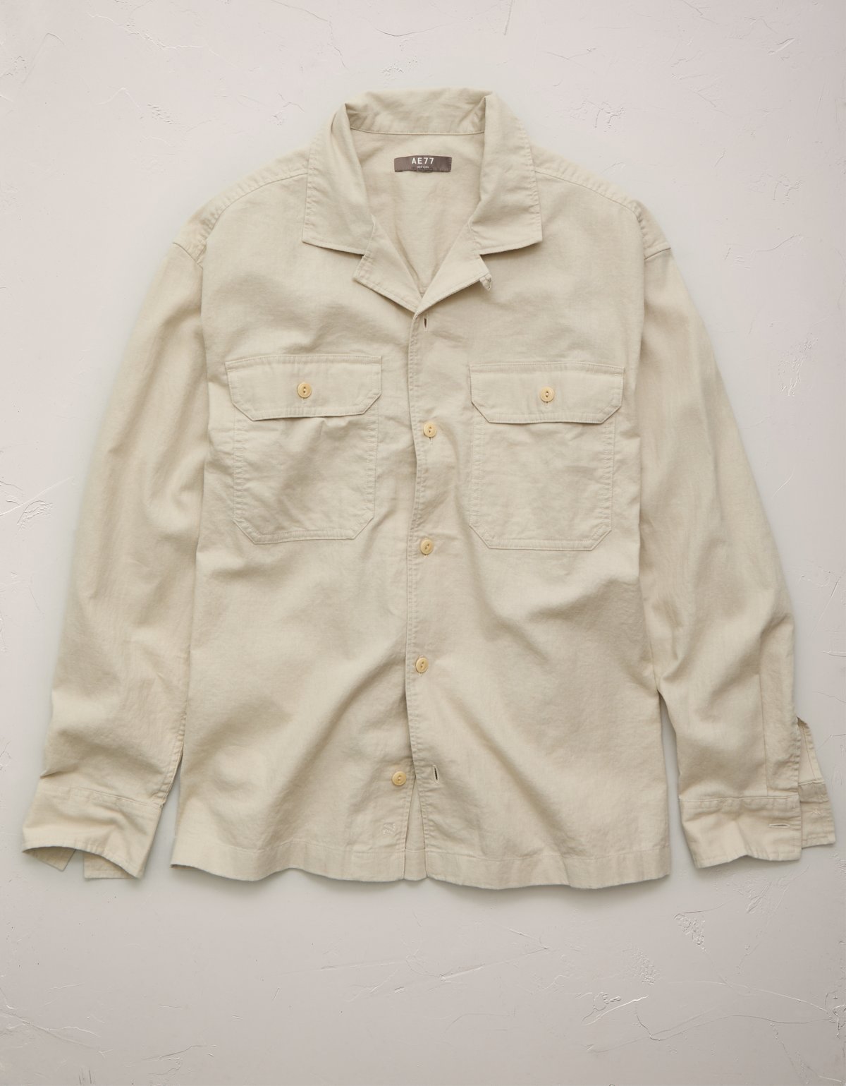AE77 Linen-Blend Camp Collar Surplus Shirt - image 3