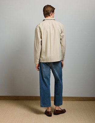 AE77 Linen-Blend Camp Collar Surplus Shirt