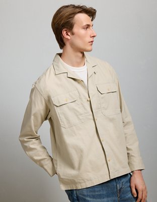 AE77 Linen-Blend Camp Collar Surplus Shirt