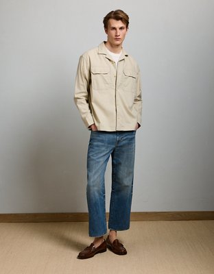 AE77 Linen-Blend Camp Collar Surplus Shirt