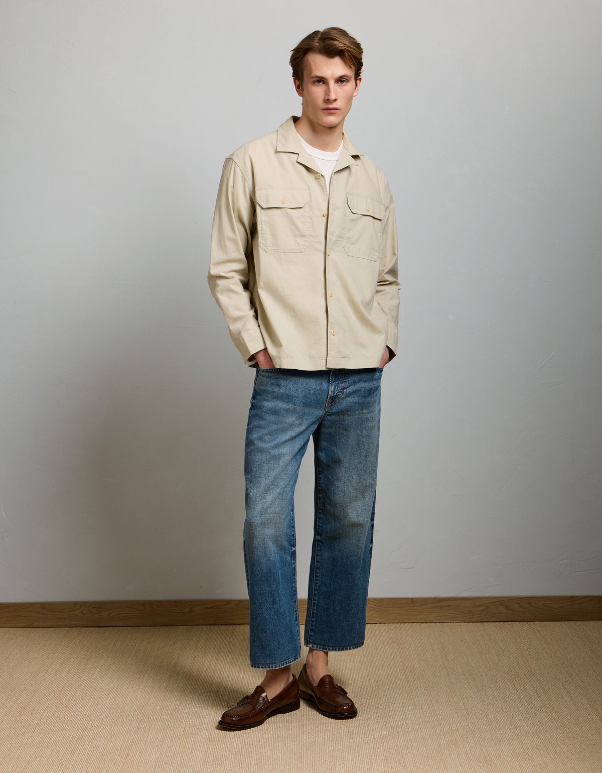 AE77 Linen-Blend Camp Collar Surplus Shirt - image 5