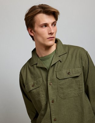 AE77 Linen-Blend Camp Collar Surplus Shirt
