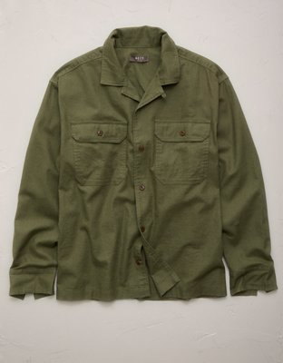 AE77 Linen-Blend Camp Collar Surplus Shirt